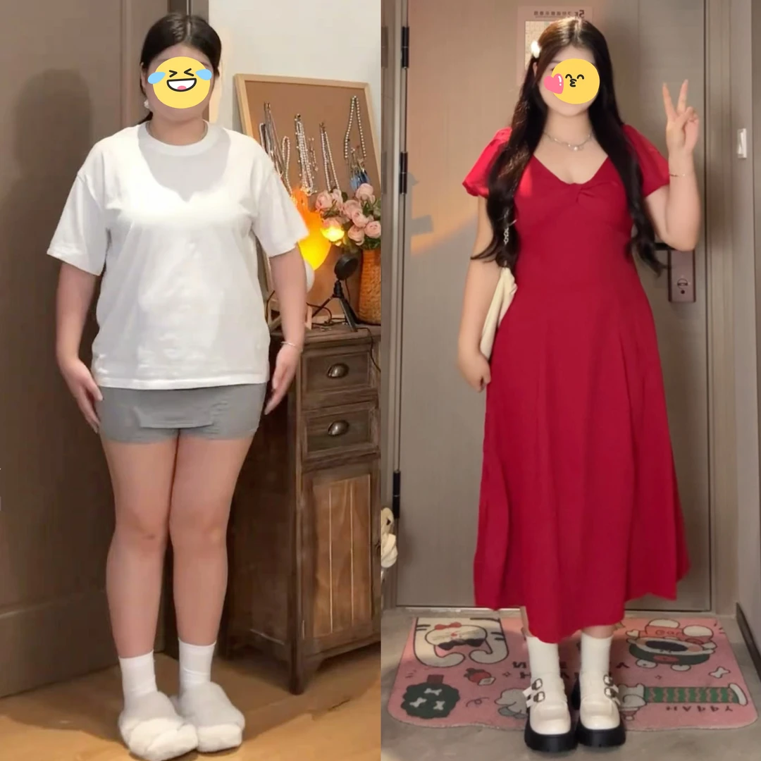 大码胖mm2025夏季时尚气质红色连衣裙法式设计感收腰扭结V领长裙