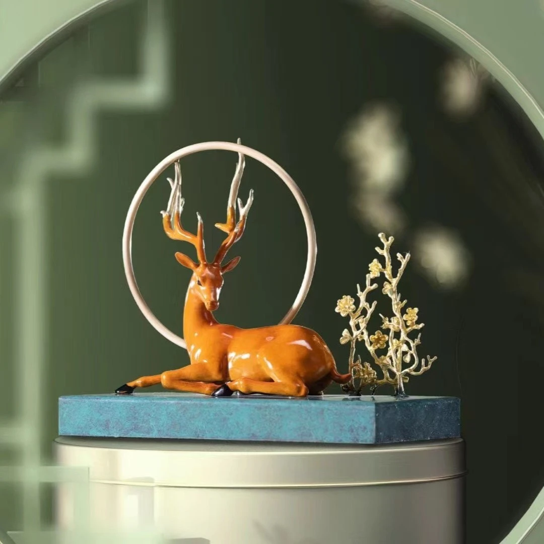 朱炳仁【金福鸿鹿】新中式家居客厅玄关鹿摆件工艺品柜台装饰摆设