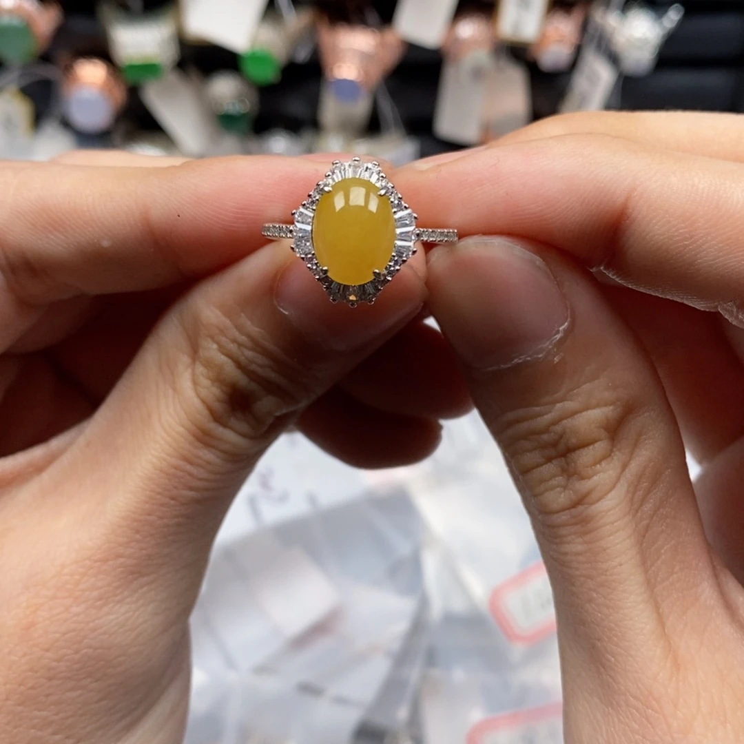 翡翠戒指银S925镶嵌管*y天然缅甸翡翠a货