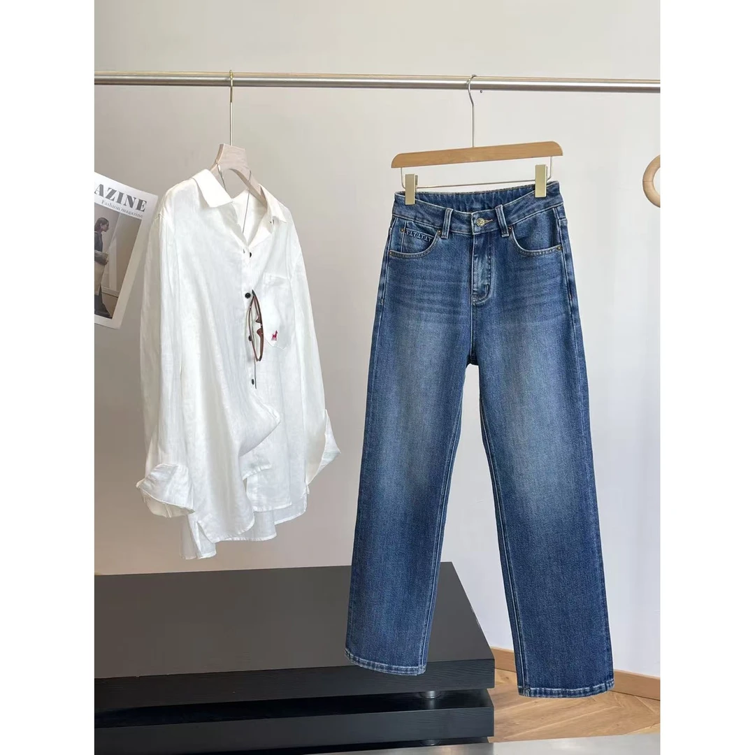 B"裤王"垂感棉弹！修饰腿型！压花窄版直筒牛仔裤 E304 女装 H6939