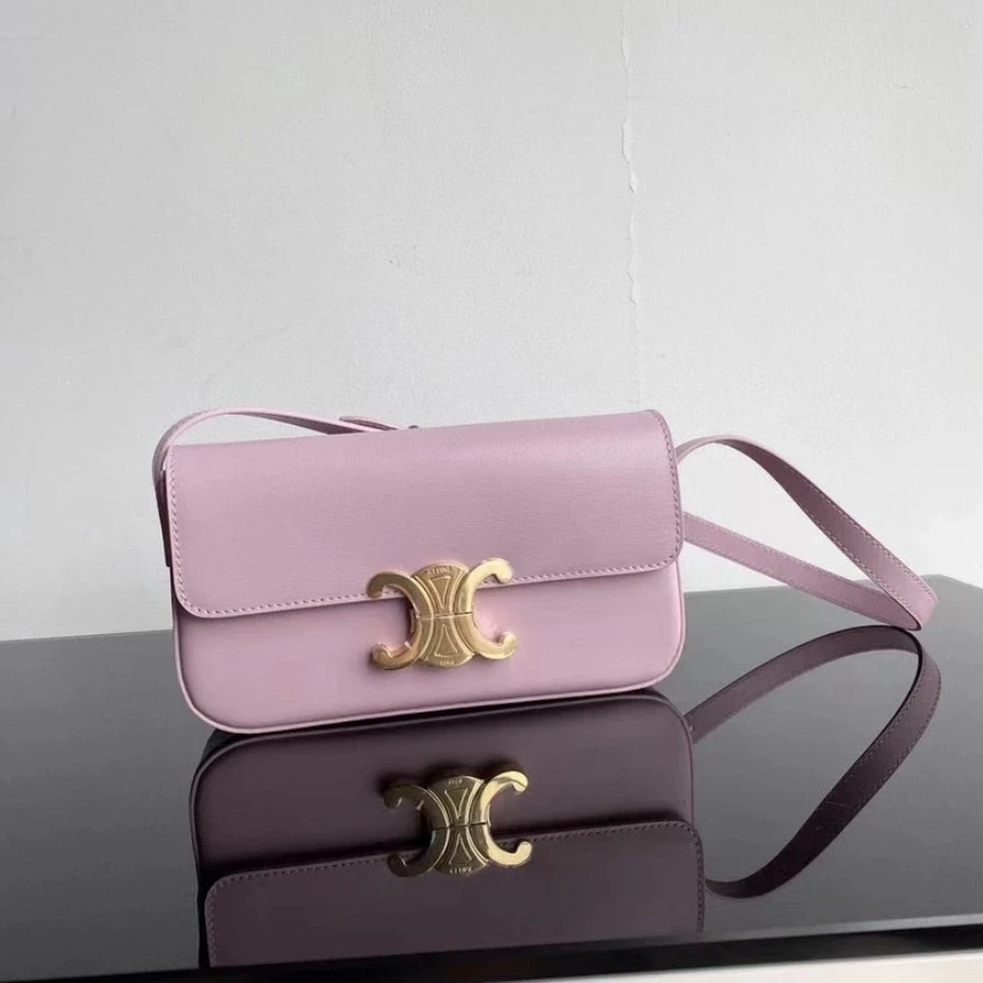95新 Celine/思琳 紫色金扣腋下包 25090068-02