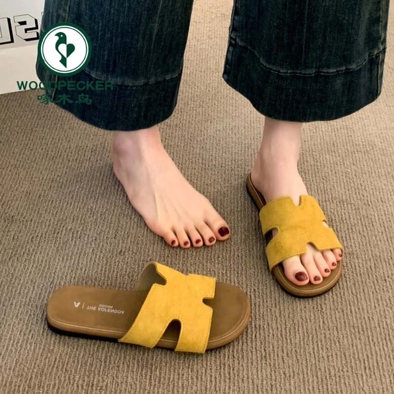 啄木鸟勃肯凉拖鞋女夏外穿新款超火法式绝美沙滩防滑平底一字拖鞋