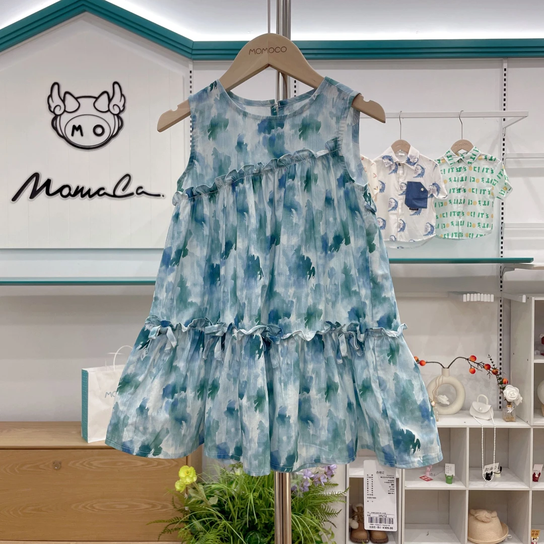 MOMOCO女童夏季儿童甜美满印艺术洋气无袖连衣裙77630470175