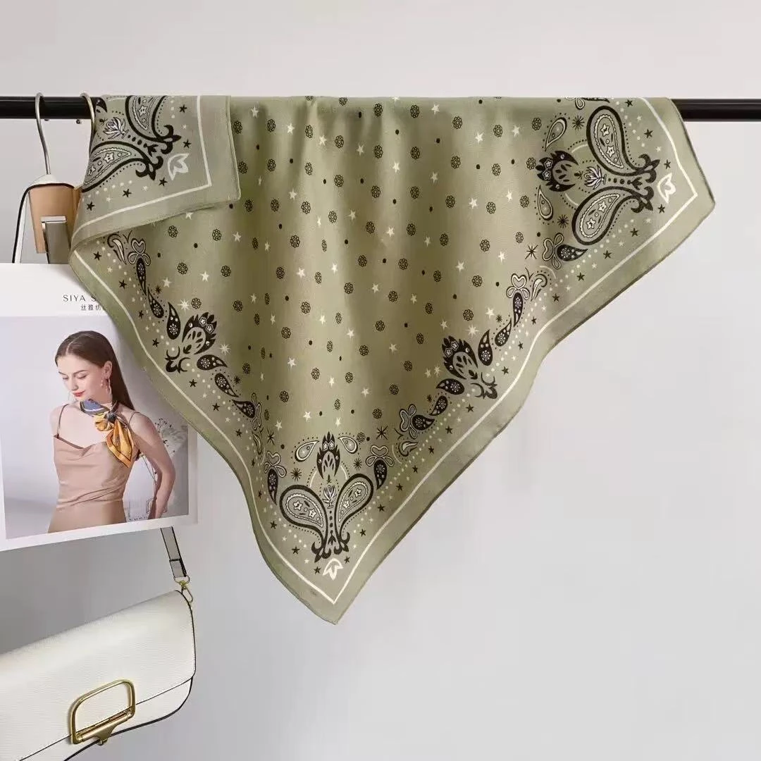 （豆绿小花腰果）新款方巾65*65左右围巾