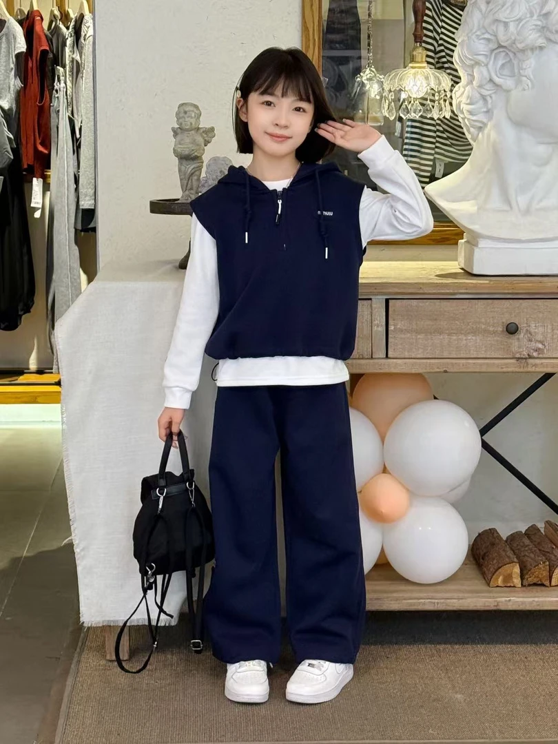 女童春秋款马甲三件套2025新款洋气女大童春秋款休闲套装