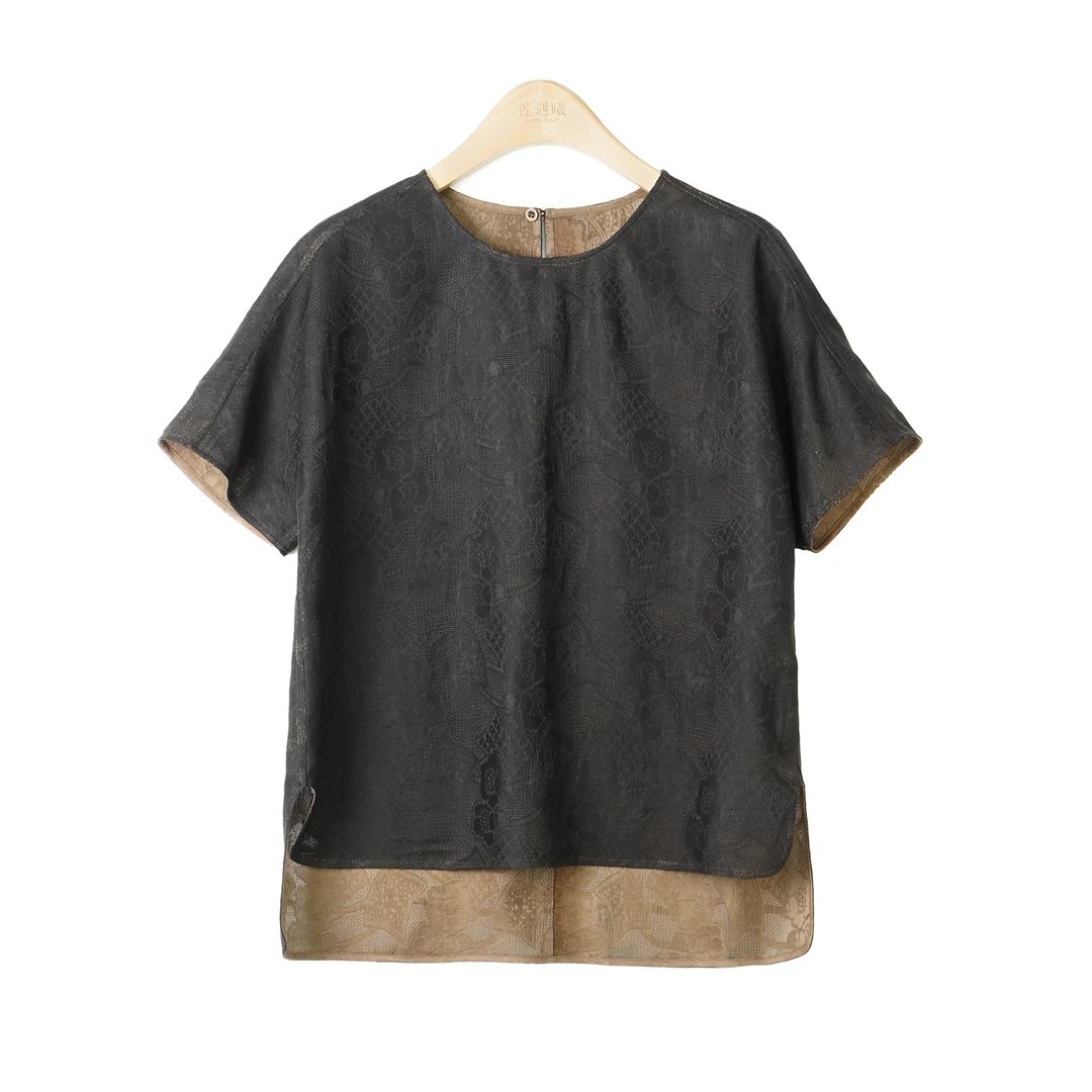 春浔花信 100%桑蚕丝香云纱花罗上衣新中式国风女装1a899848