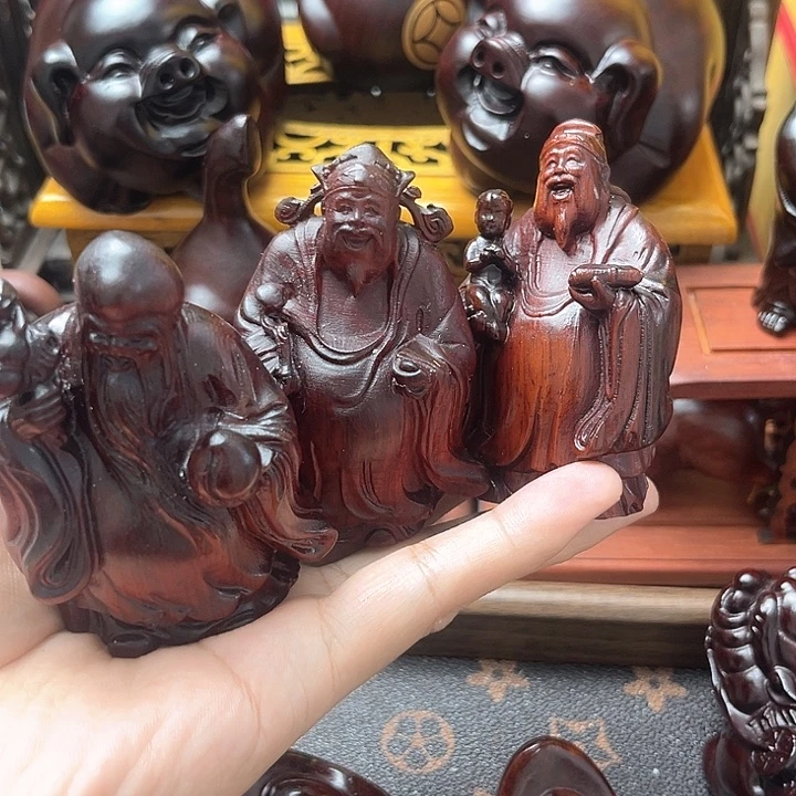 木紫檀红木雕刻福禄寿摆件