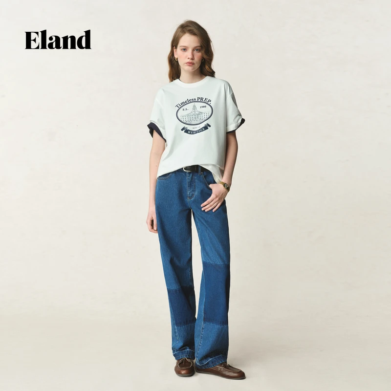 【女装优选WL】Eland衣恋T恤女运动风圆领棉感短袖上衣EERAF24M04