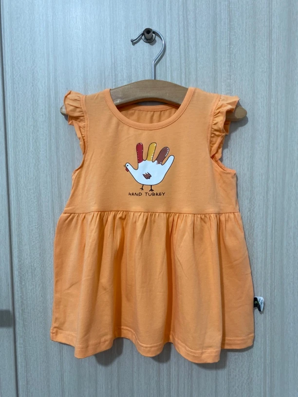 皮皮袋服饰精选-橘色女童小飞袖娃娃裙夏款