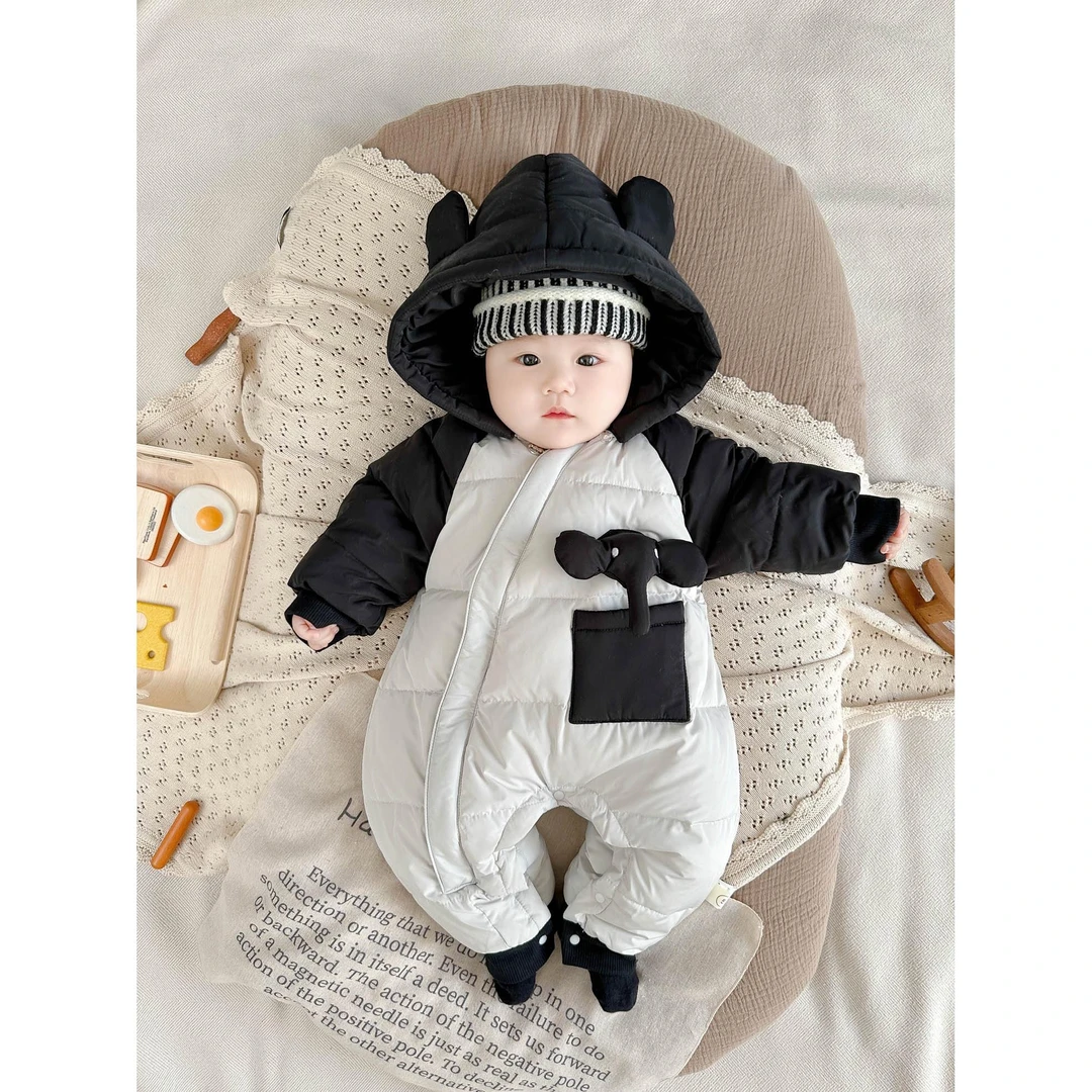 MK&UR.BV婴儿羽绒服小象连体衣服冬季装宝宝外出穿保暖加厚白鸭绒