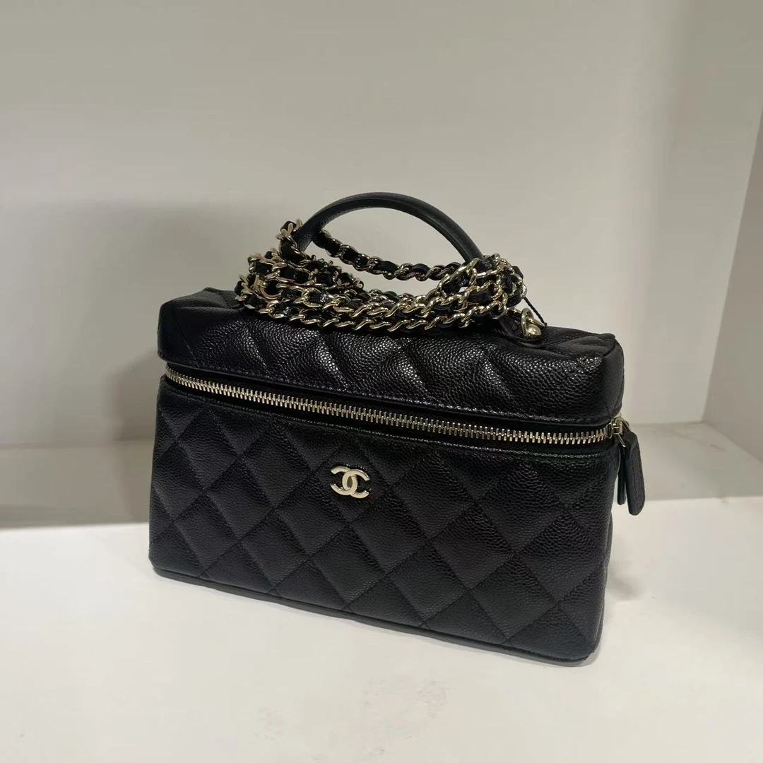 全新未使用 Chanel/香奈儿 Chanel25S黑金荔枝纹牛皮盒子包