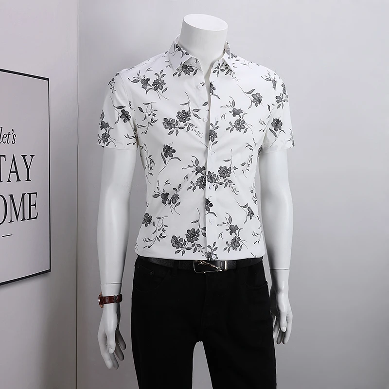 痞帅衬衫男款短袖纯棉休闲2025夏季新款碎花衬衣男士潮流半袖衬衫