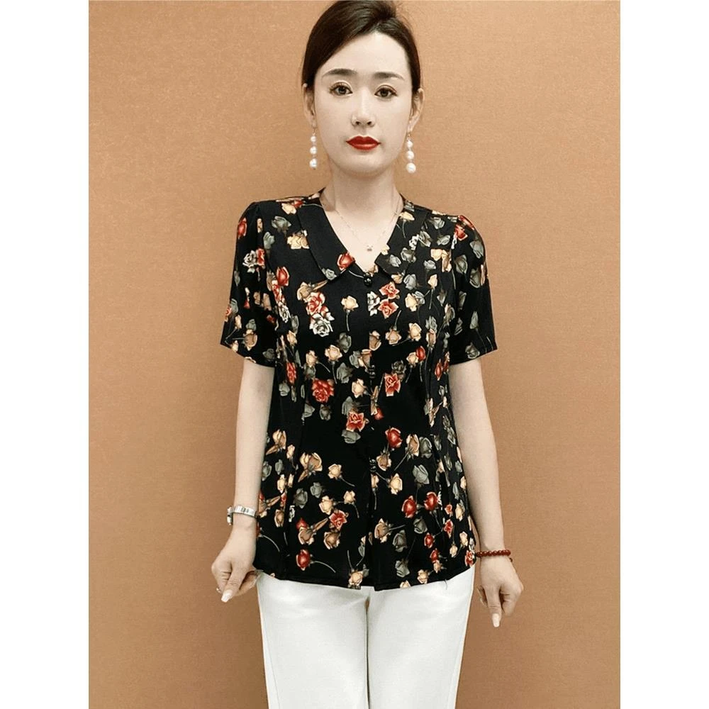 中老年减龄t恤上衣女夏款时尚大码妈妈独特漂亮小衫夏季X短袖女款