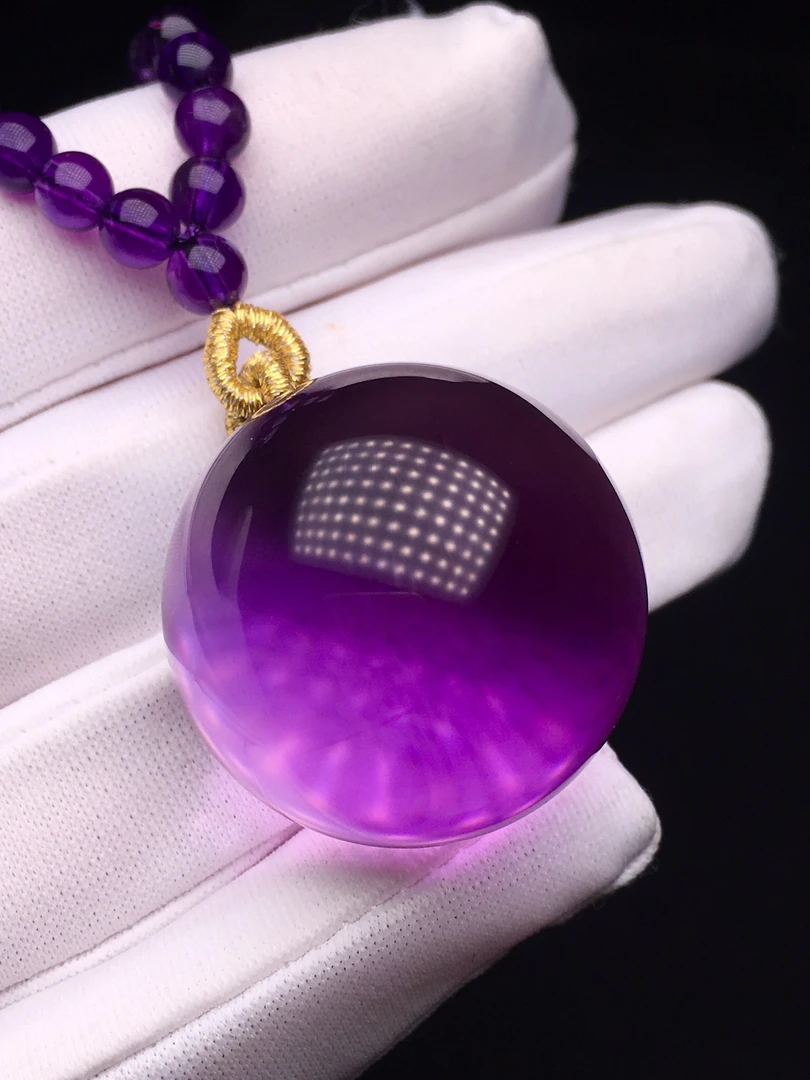 天然巴西紫水晶转运珠吊坠，转运球 ，尺寸23mm，32克，4mm天然珠链