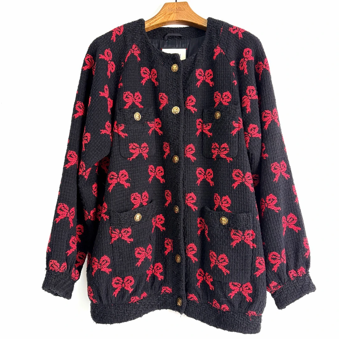 99新 GUCCI/古驰 38码 蝴蝶结满印编织开衫 99新 bz1046