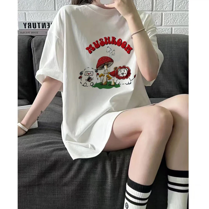 纯棉重磅涂鸦蘑菇设计感ins女情侣短袖T恤夏休闲百搭美式复古