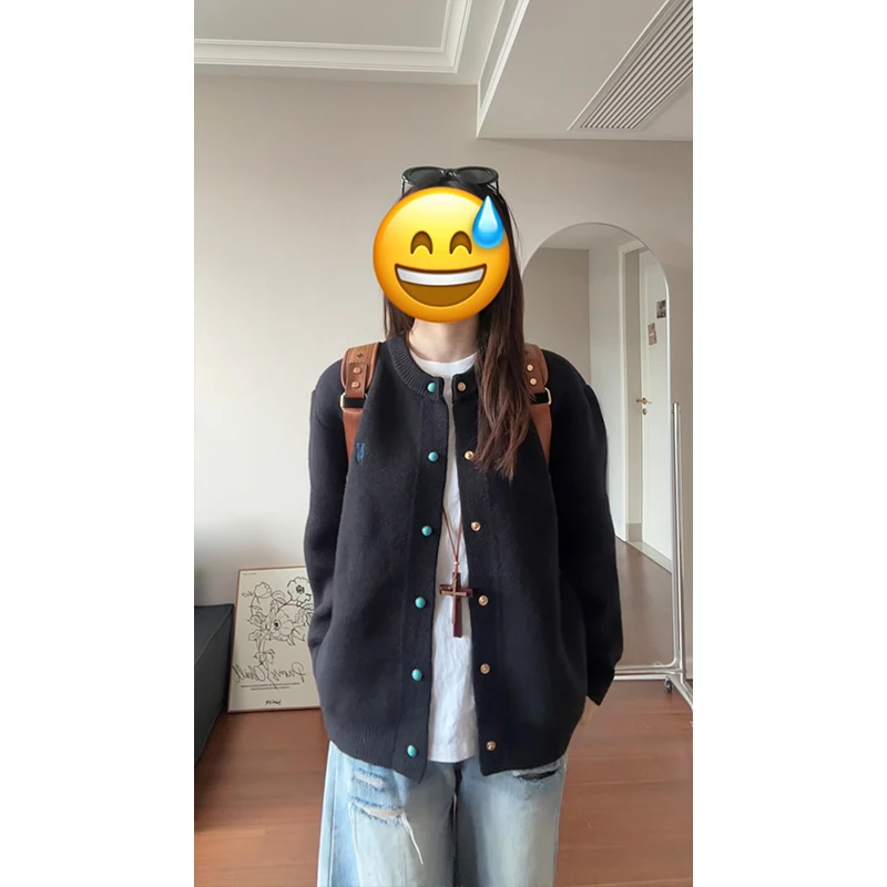 vintage撞色纽扣针织外套男款秋冬慵懒风潮牌设计感小众毛衣夹克