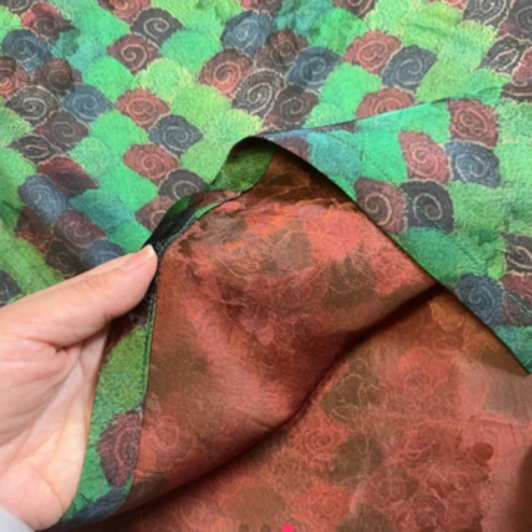 纯人丝薯莨工艺香云纱绿龙鳞花纹