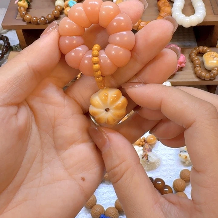 星月菩提手串粉菩提大肠14mm象牙果南瓜花