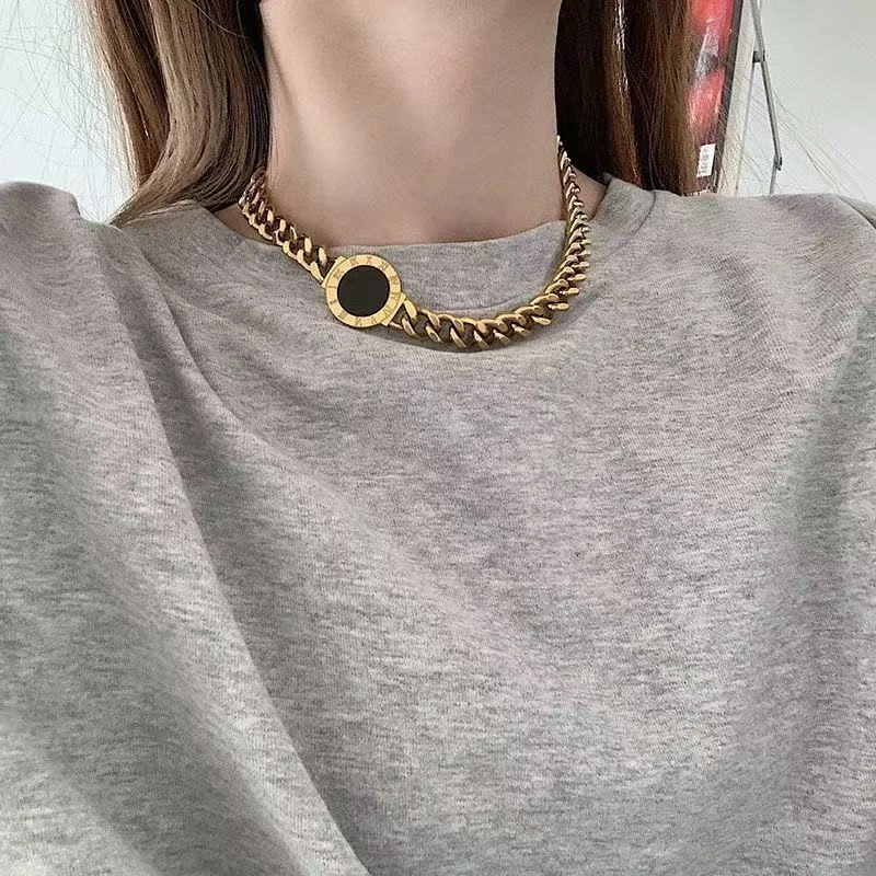 钛钢项链 双面水贝古巴链大水贝锁骨项链