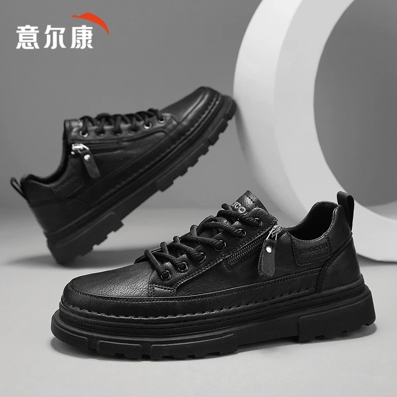 意尔康休闲皮鞋男鞋2025新款秋季痞帅爆款低帮板鞋英伦风马丁靴男