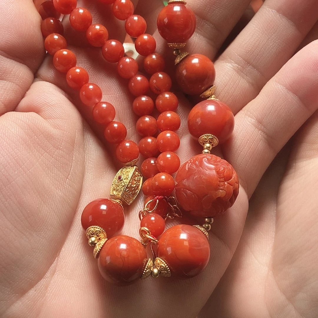 远***秋南红玛瑙合金颈饰南红珠链