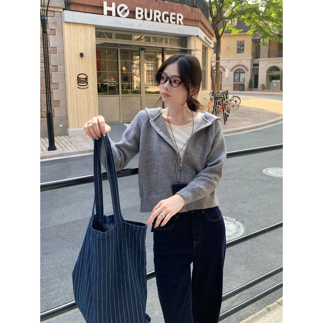 YO定制秋季简约百搭休闲连帽毛衣外套韩版温柔显瘦针织开衫上衣