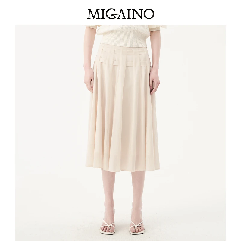 曼娅奴【优雅气质半身裙】女高级感高腰通勤减龄A字棉质中长裙