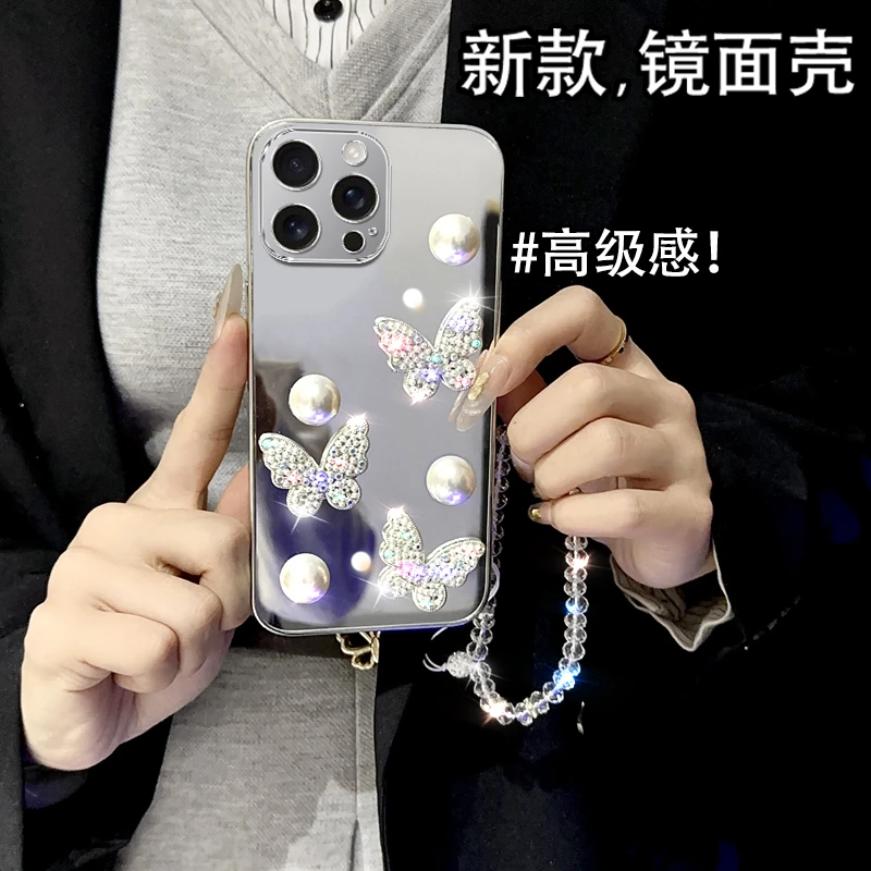 适用苹果16ProMax手机壳高档iPhone12/13/14/15/16Pro带镜子新款