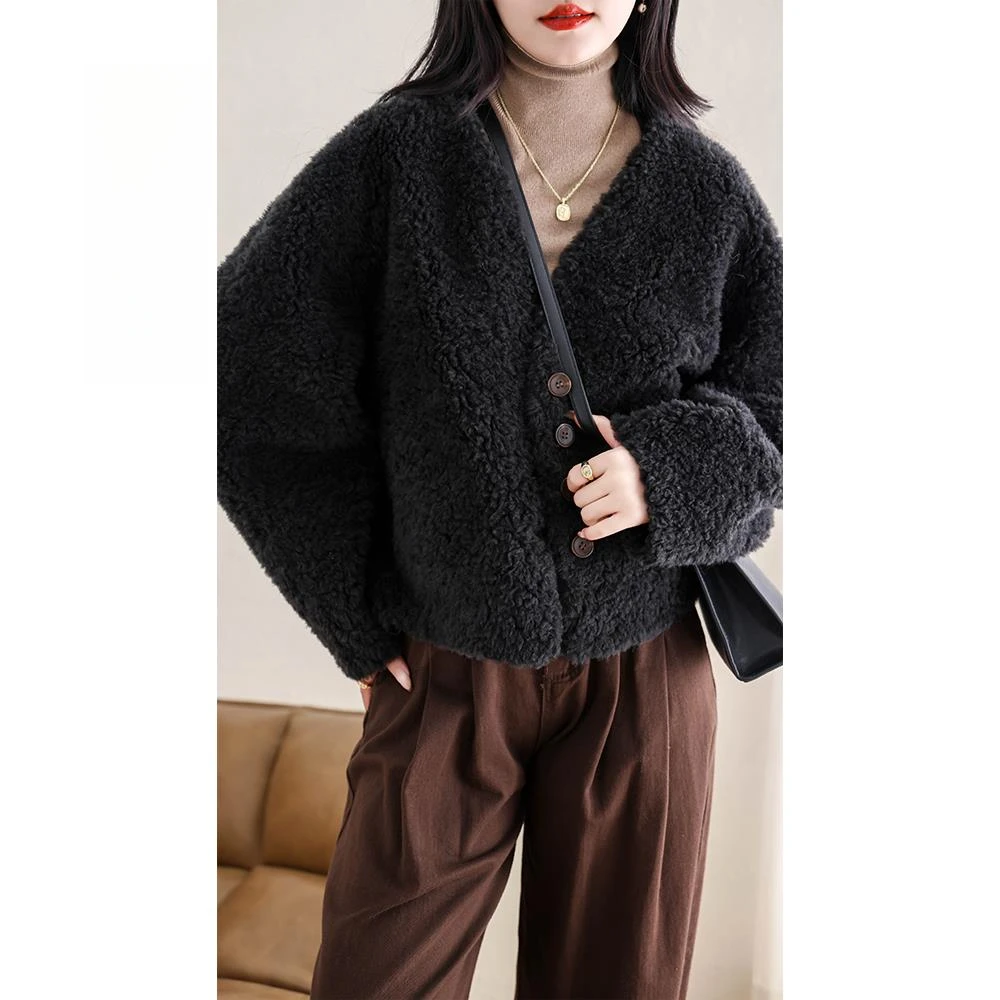 时尚气质100%绵羊羔毛冬季新款韩版羊毛皮毛一体皮草外套女高级感