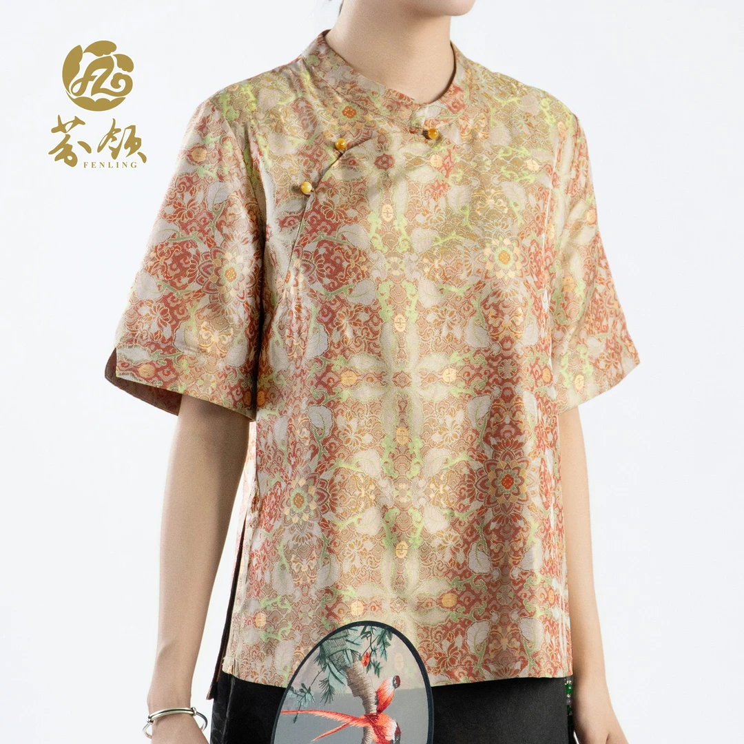 芬领-彩鳞宝相花-非遗桑蚕丝全罗孔斜襟蜀锦新中式衣服中式SY2349