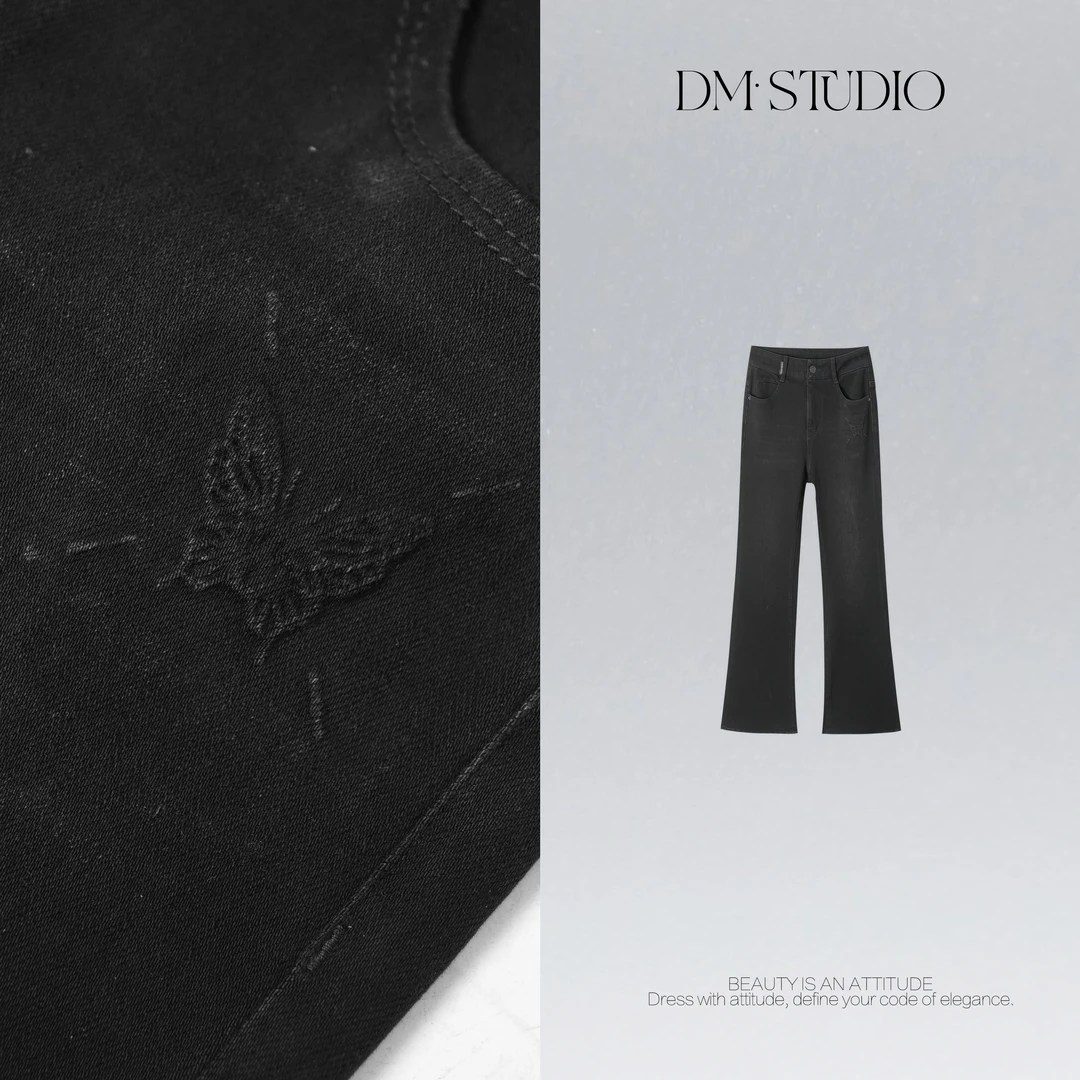 DEDM•STUDIO/气质复古小众潮流蝴蝶刺绣小微喇牛仔裤2507KZ/98158