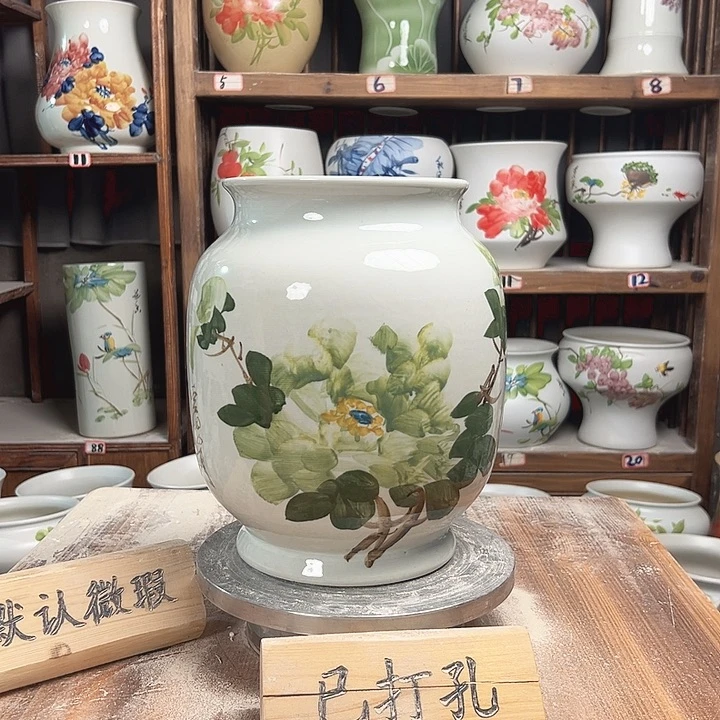 摆件冬瓜高27绿绿绿牡丹款新款陶瓷