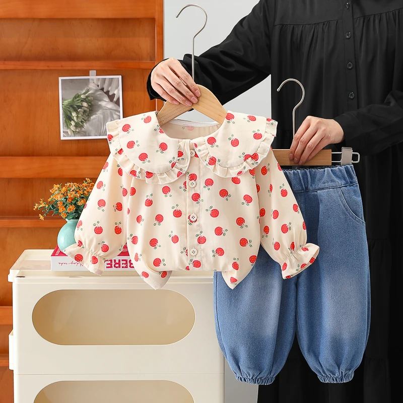 女童春装套装新款女宝宝洋气时髦长袖衬衫两件套装春秋季婴儿童装