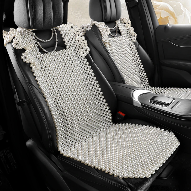 【纯白并蒂】轻简款纯手工珍珠汽车坐垫夏季透气按摩连体单件三件套