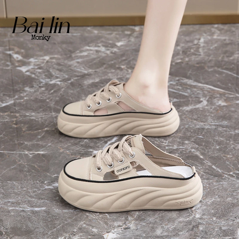 百林猴半拖凉鞋松糕底2025夏季爆款镂空透气外穿包头拖鞋女百搭