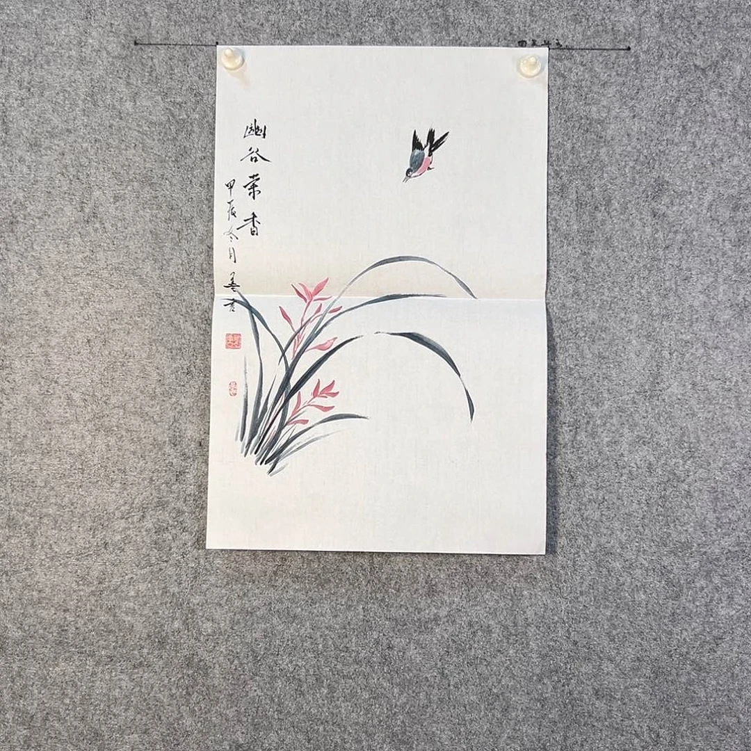 国画175 花鸟在树丛的顶端鸣叫叫声