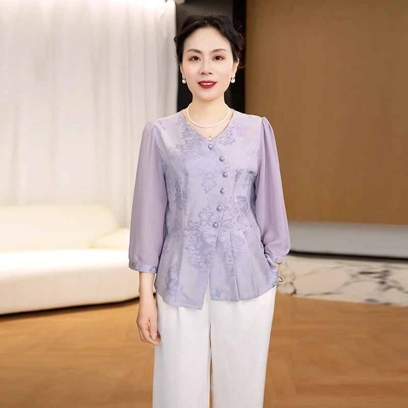 2025新款妈妈装春夏时尚套装洋气中年女装宽松两件套显瘦上衣裤子