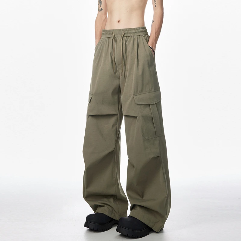 MTVO迈特优松紧腰工装直筒弯刀裤2025夏季潮流百搭宽松阔腿休闲裤