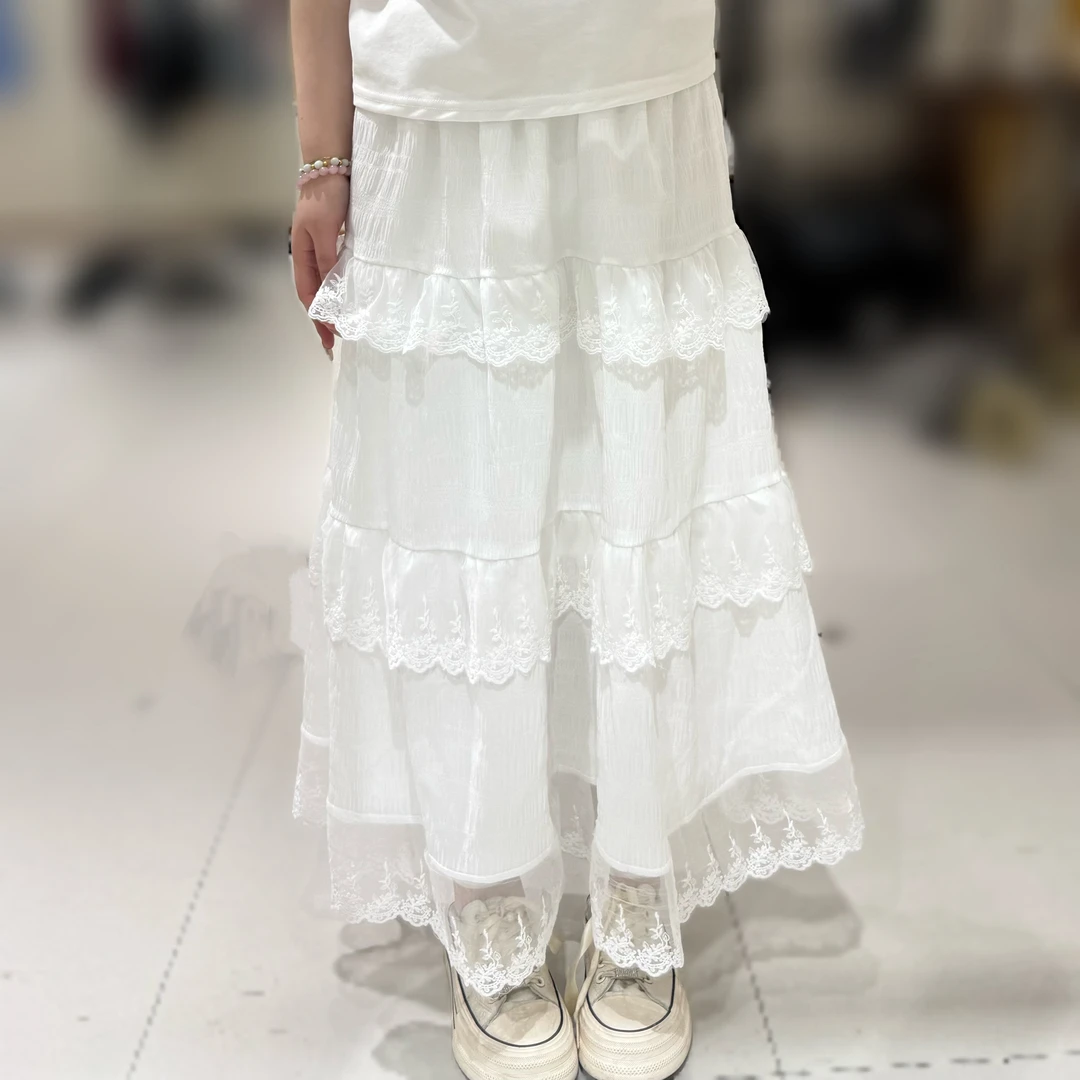 【思思专属】白色设计蛋糕裙半身裙女春季高腰法式长裙大摆裙A字裙