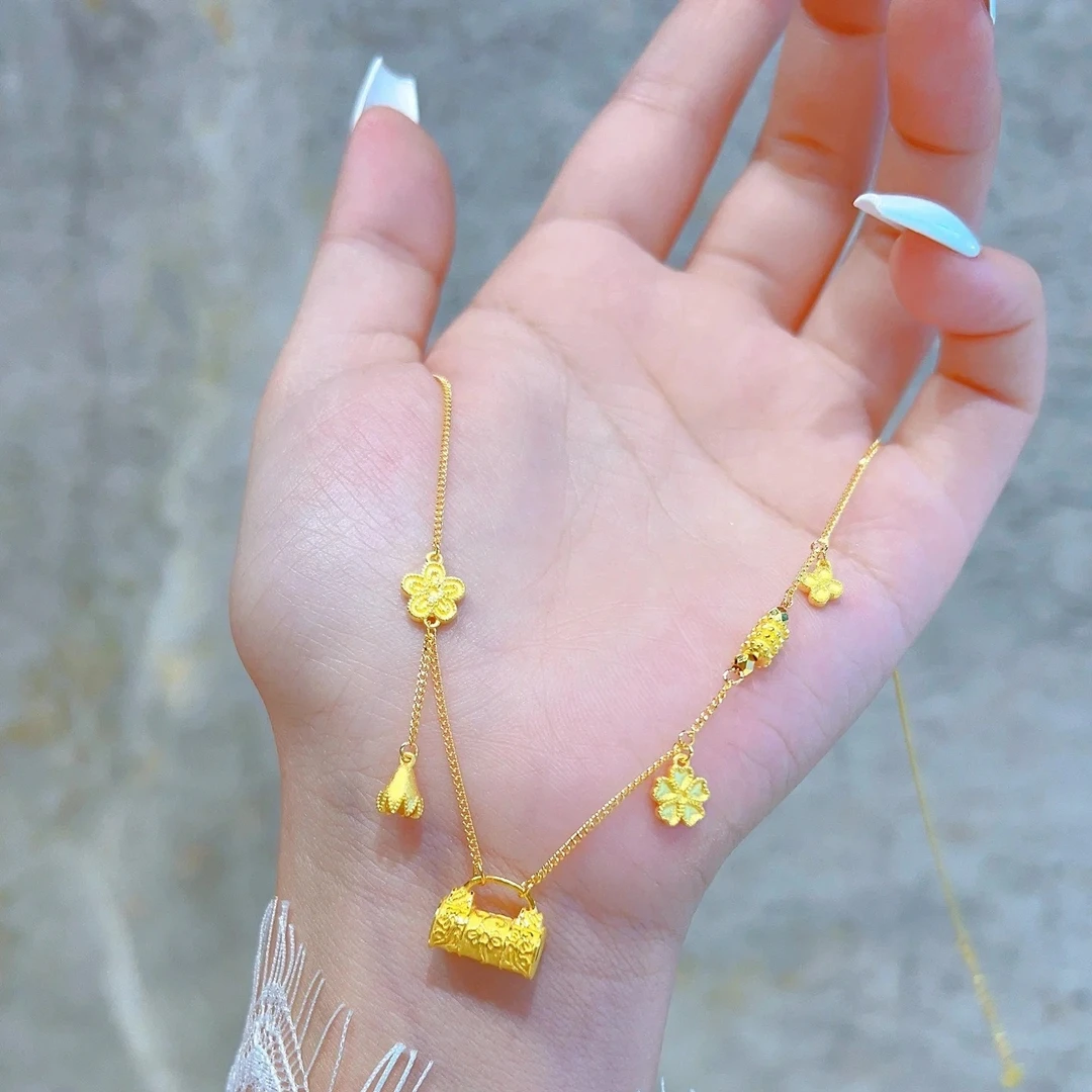 铜合金项链 仙女锁骨链硕果累累花丝锁包女士K金坠链项链锁骨链