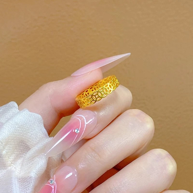 钛钢戒指 铜钱戒指女男士小众设计高级感轻奢素圈食指环情侣对戒