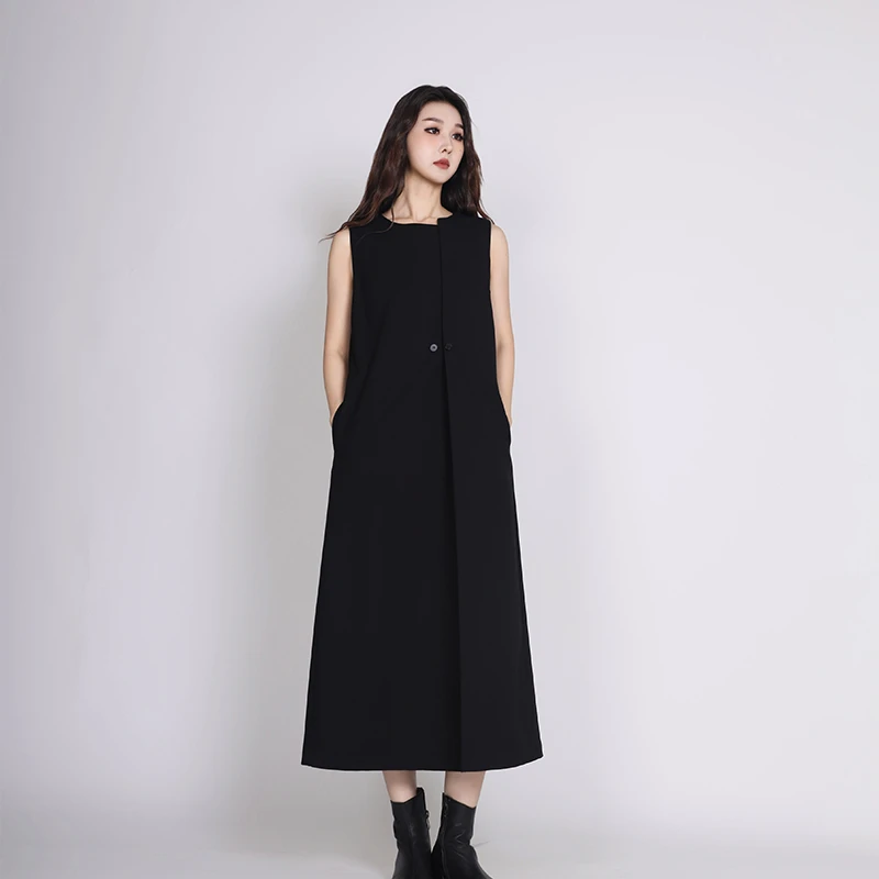 Jane express/简表达25冬新款连衣裙无袖长裙显瘦纯色DLY51002