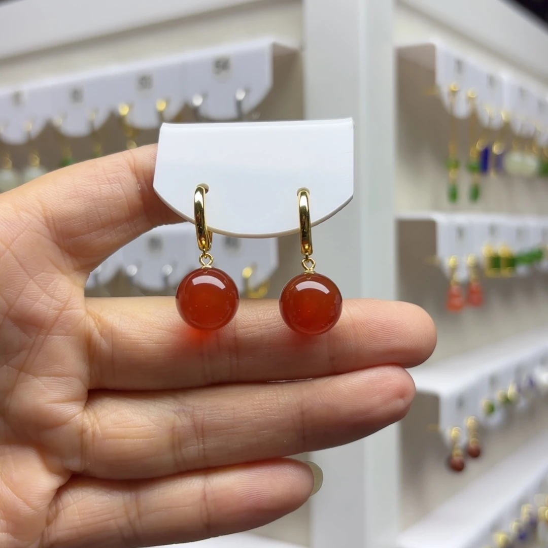 银S925镶嵌耳饰玛瑙/玉髓