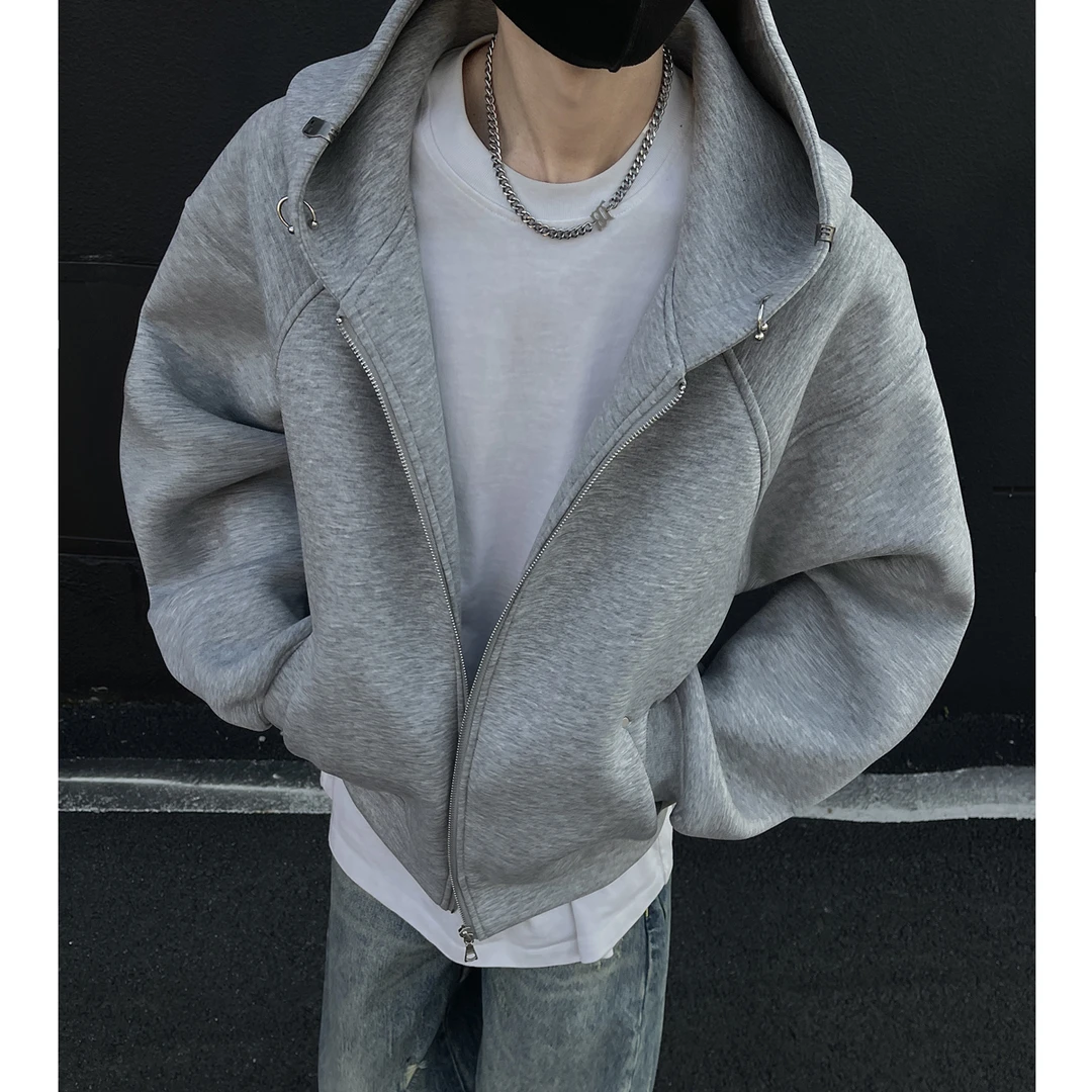 设计感小众美式开衫卫衣男cleanfit重磅廓形痞帅慵懒风连帽衫外套