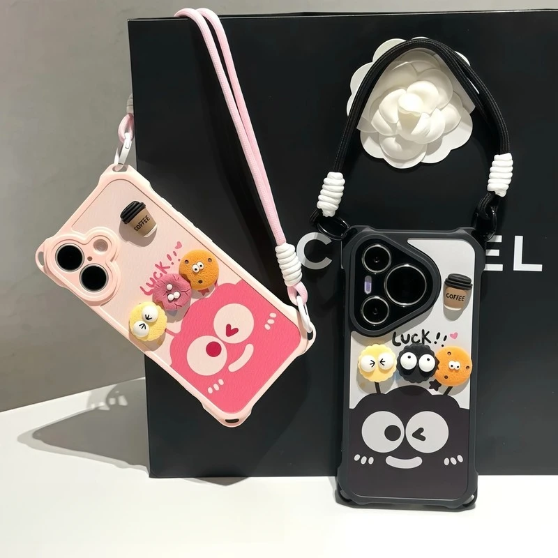 适用煤球咖啡公仔手绳苹果16promax手机壳华为p70vivoppo小米15套