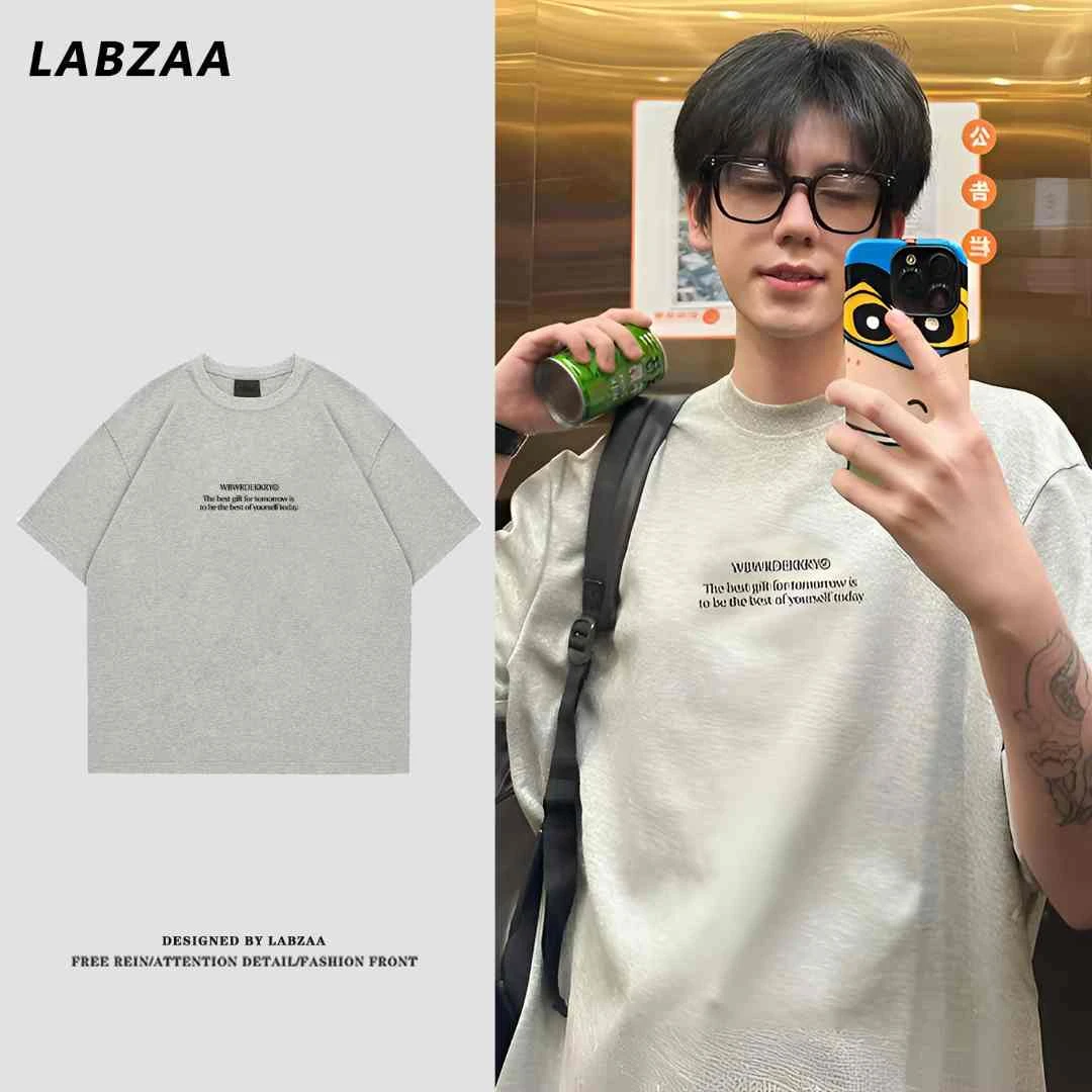 100%纯棉美式简约小众字母印花短袖男女t恤夏季百搭休闲情侣上衣