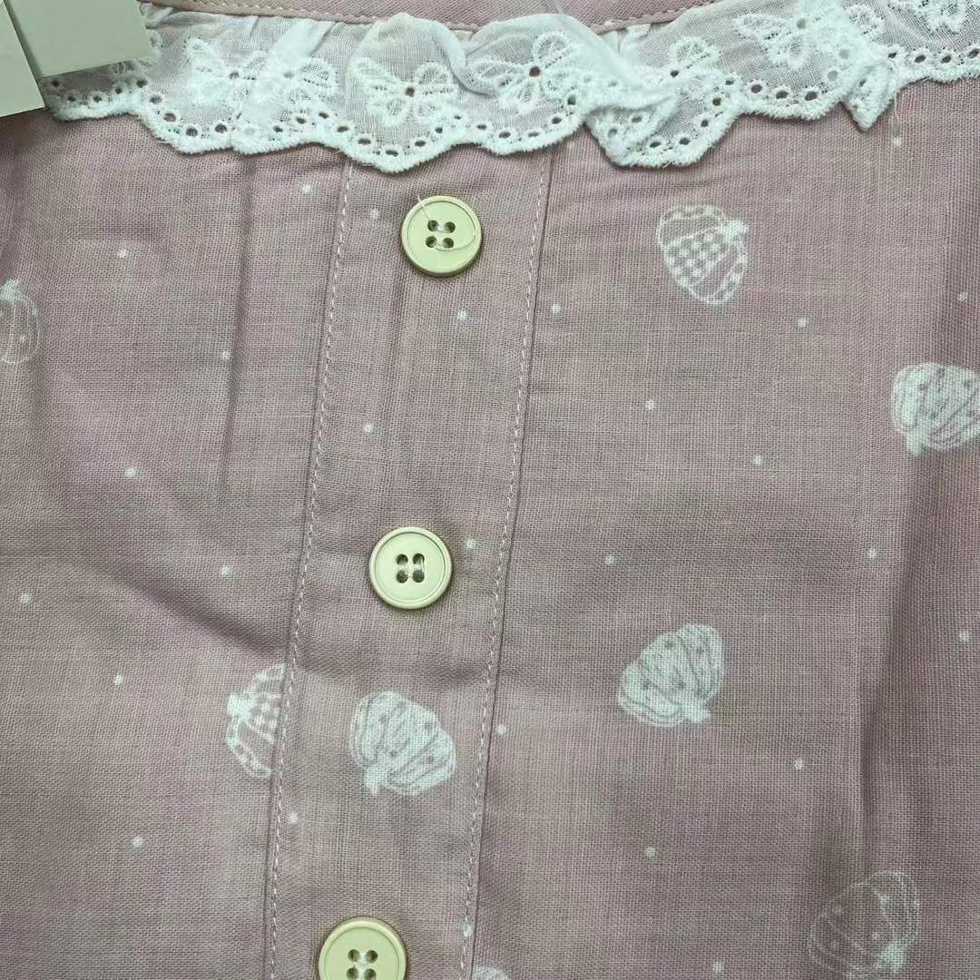 【绒兰】全棉双层纱 蕾丝圆领 睡裙 80号 粉底小南瓜