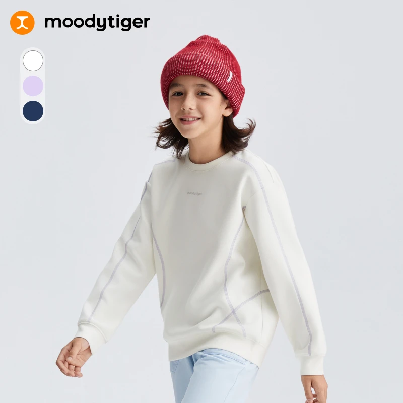 moodytiger儿童网球25春秋新男女童运动圆领长袖上衣奶皮卫衣【1】