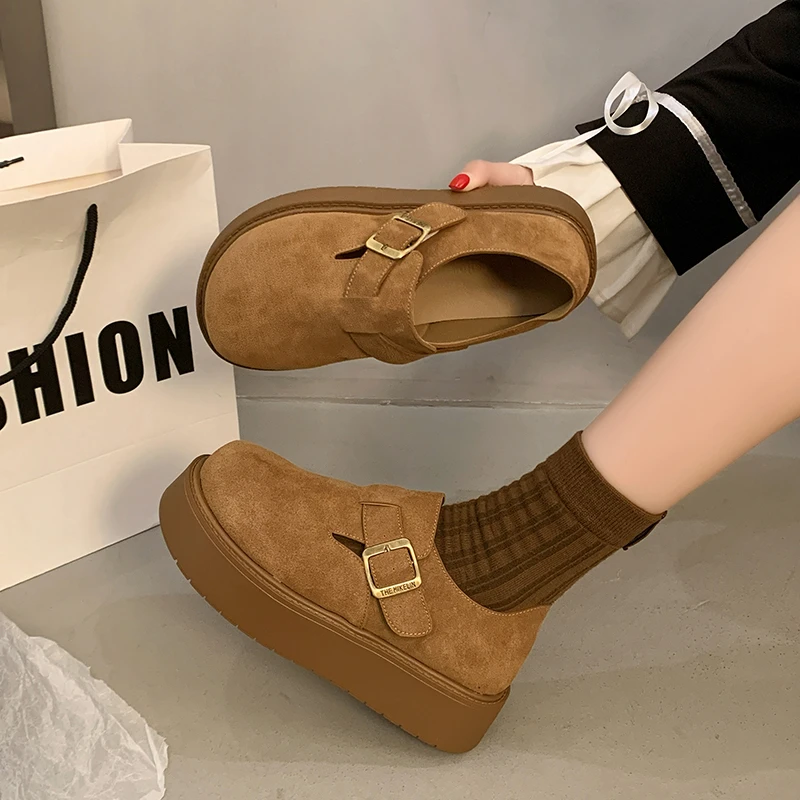 勃肯鞋单鞋34-42码春夏季新款一脚蹬防滑平底厚底复古百搭圆头女